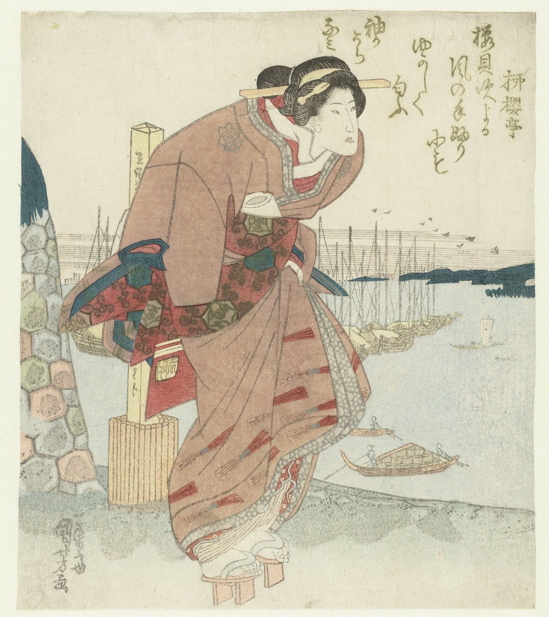 Kvinde ved en havn af Utagawa Kuniyoshi