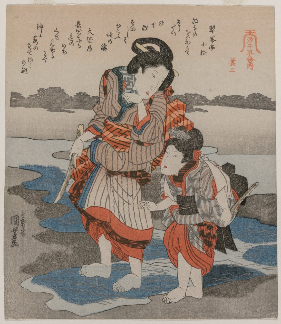 Kvinde og Barn; fra serien Fem billeder af lavvande af Utagawa Kuniyoshi