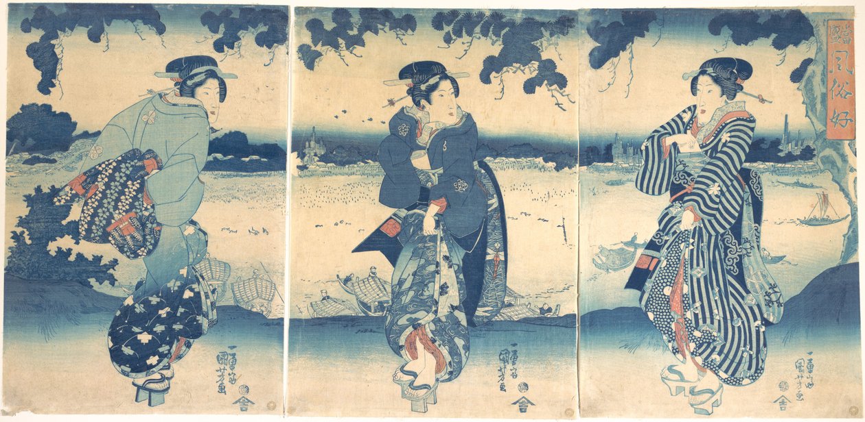 Kvinder nær en flod af Utagawa Kuniyoshi