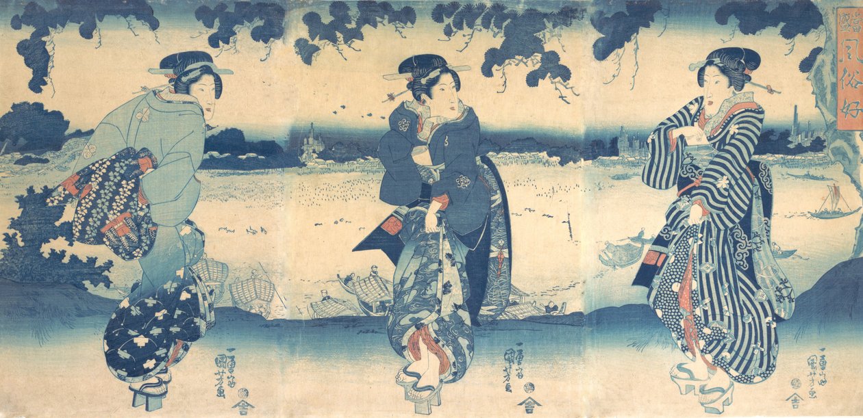 Kvinder nær en flod, ca. 1850. af Utagawa Kuniyoshi