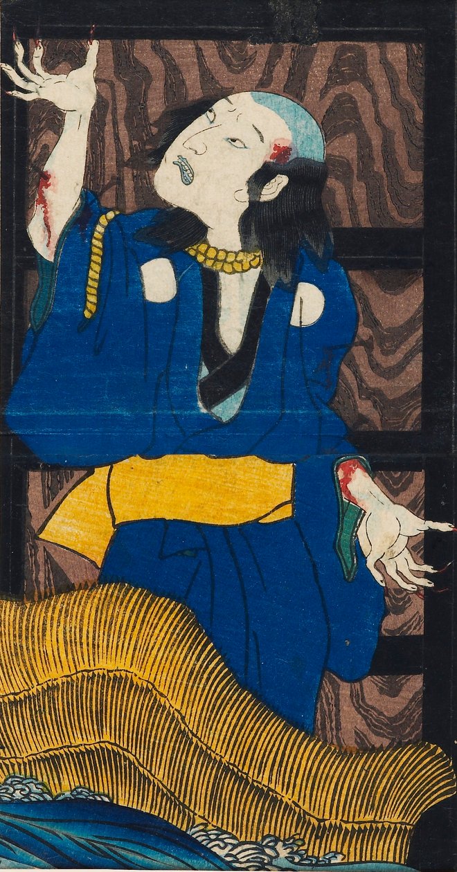 Træbloktryk - scene fra stykket Yotsu-ya kaidan Historien om Oiwa og Tamiya Iemon af Utagawa Kuniyoshi