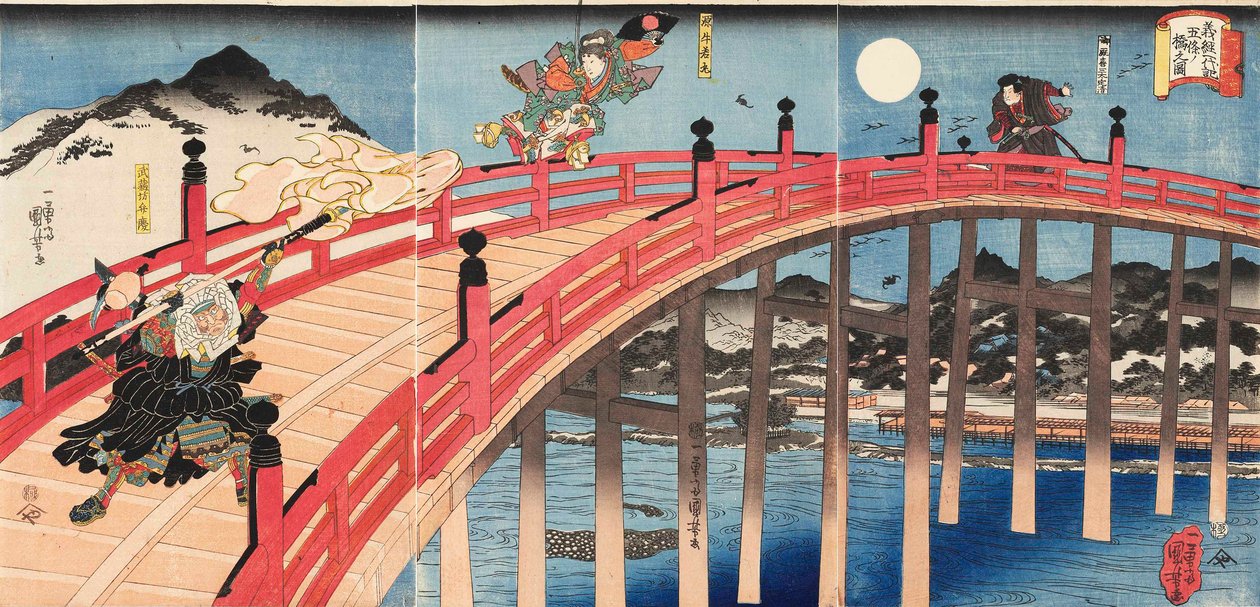 Yoshitsune Ichidaiki figur af Joe No Bridge, Ka 1839. af Utagawa Kuniyoshi