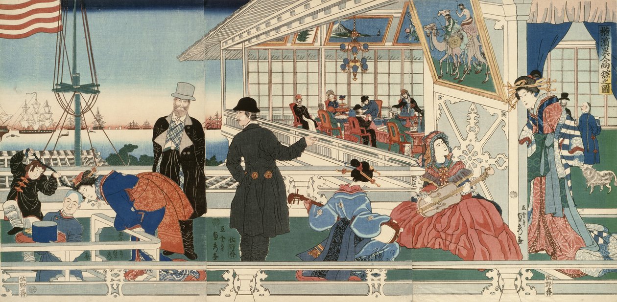 En amerikansk handelsbygning i Yokohama af Utagawa Sadahide
