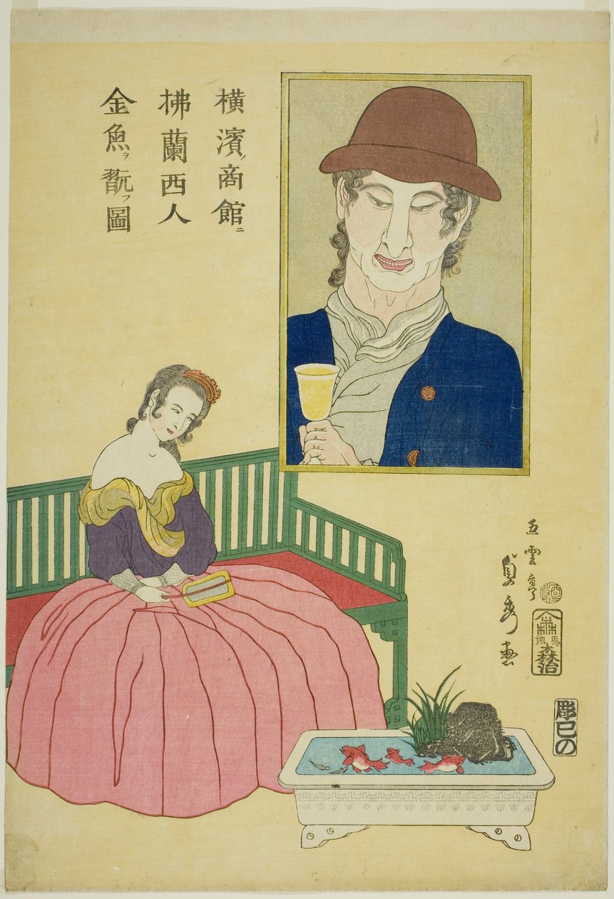 F ren ch kvinde beundrer efter LD fisk hos en forfatter Yokohama af Utagawa Sadahide