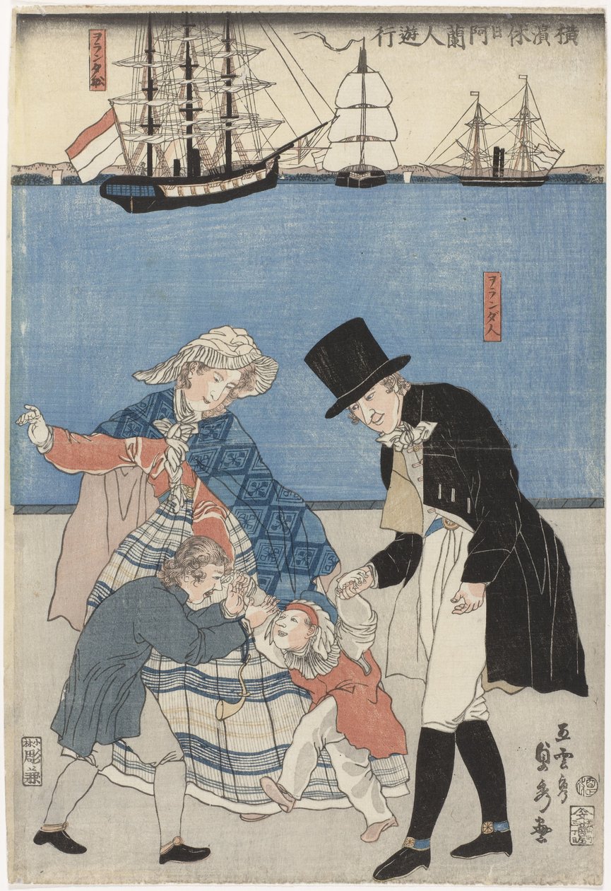 Hollændere ude på en fridag i Yokohama Yokohama kyujitsu Oranda-jin yuko (serietitel) af Utagawa Sadahide