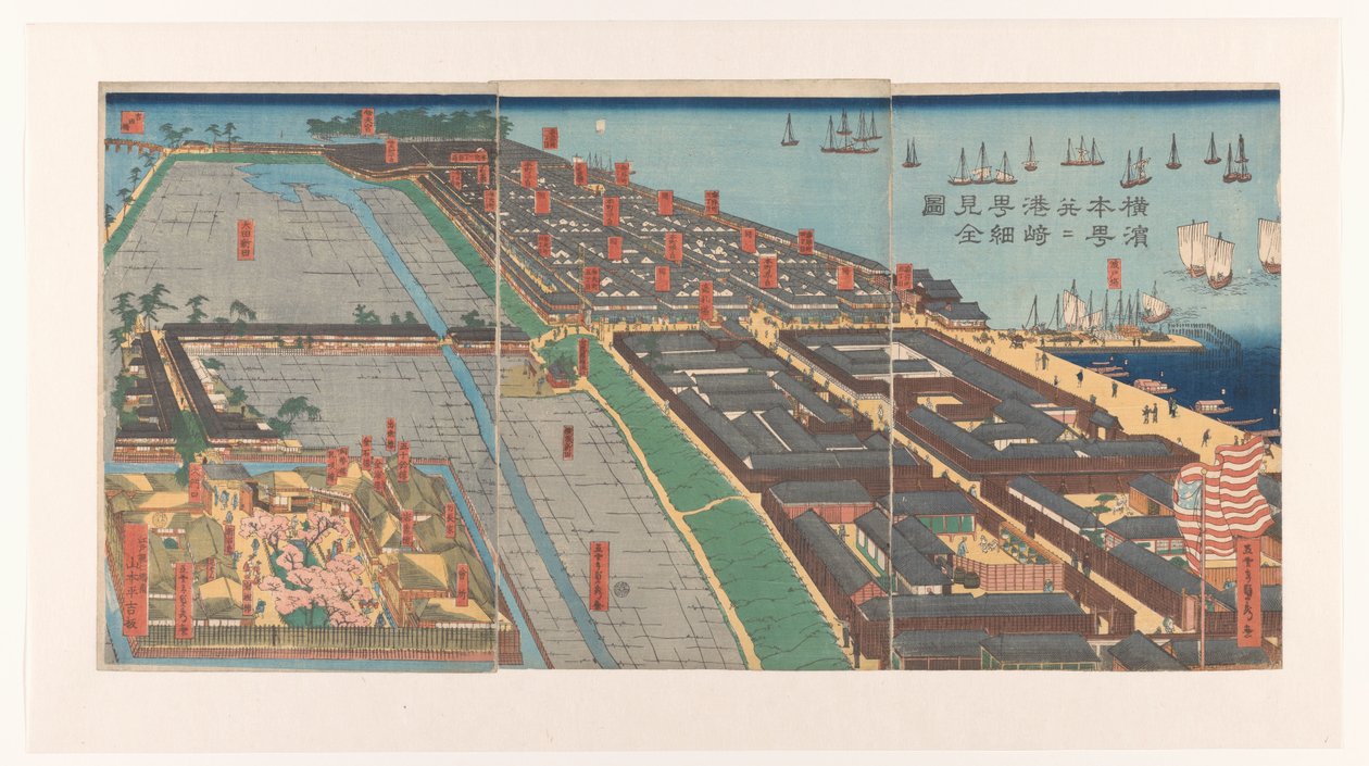 Oversigt over Honcho-distriktet og Miyozaki-kvarteret i Yokohama af Utagawa Sadahide