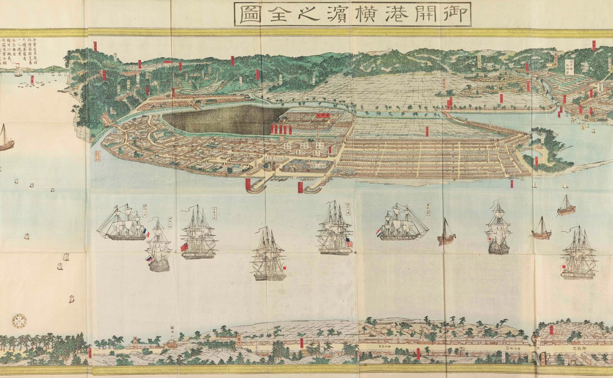 Panoramaudsigt over Yokohama, ca 1860. af Utagawa Sadahide