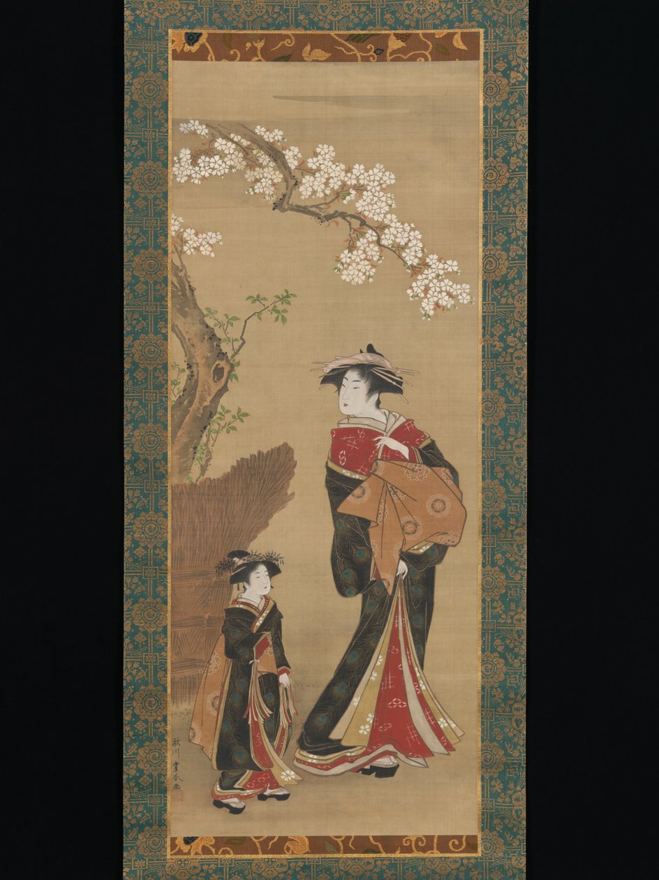 Kurtisane og hendes ledsager under et kirsebærtræ af Utagawa Toyoharu