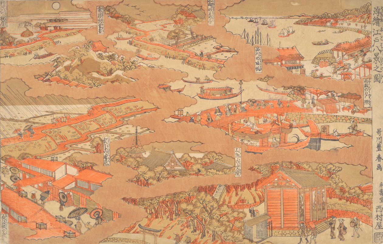 En tegning af de otte synspunkter af Edo, ikke? 1780. af Utagawa Toyoharu