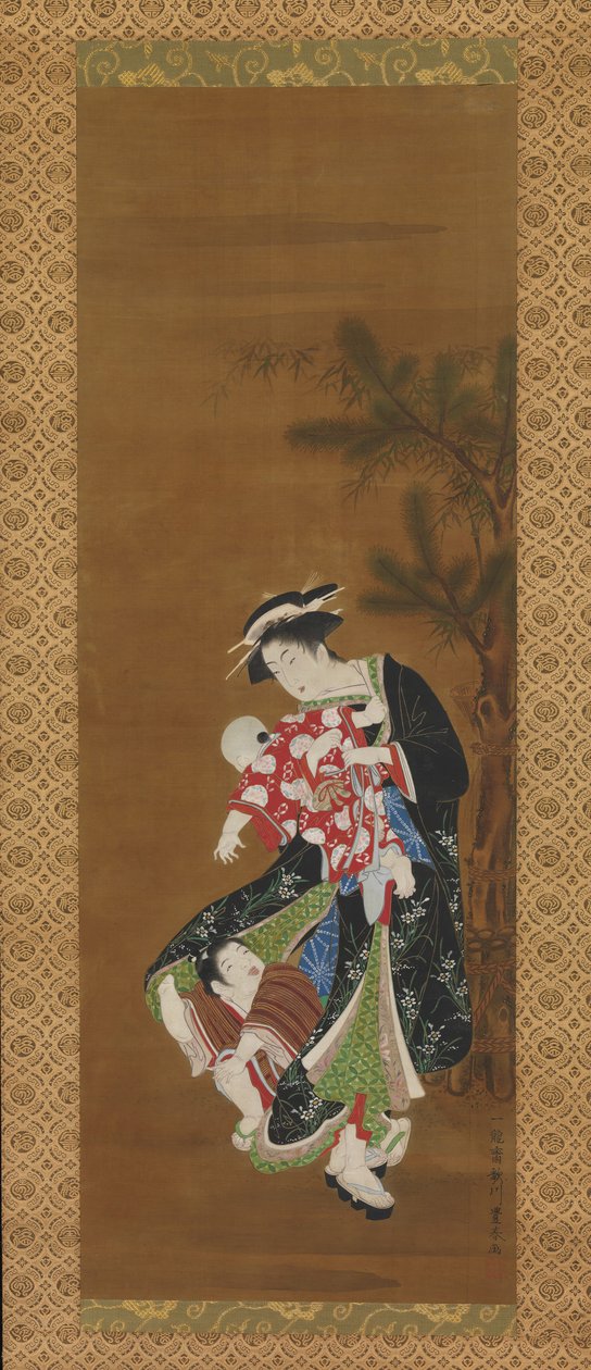 Mor og børn ved det nye år, 1700-tallet. af Utagawa Toyoharu