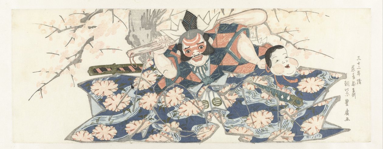 En kriger, der holder en støder af Utagawa Toyohiro