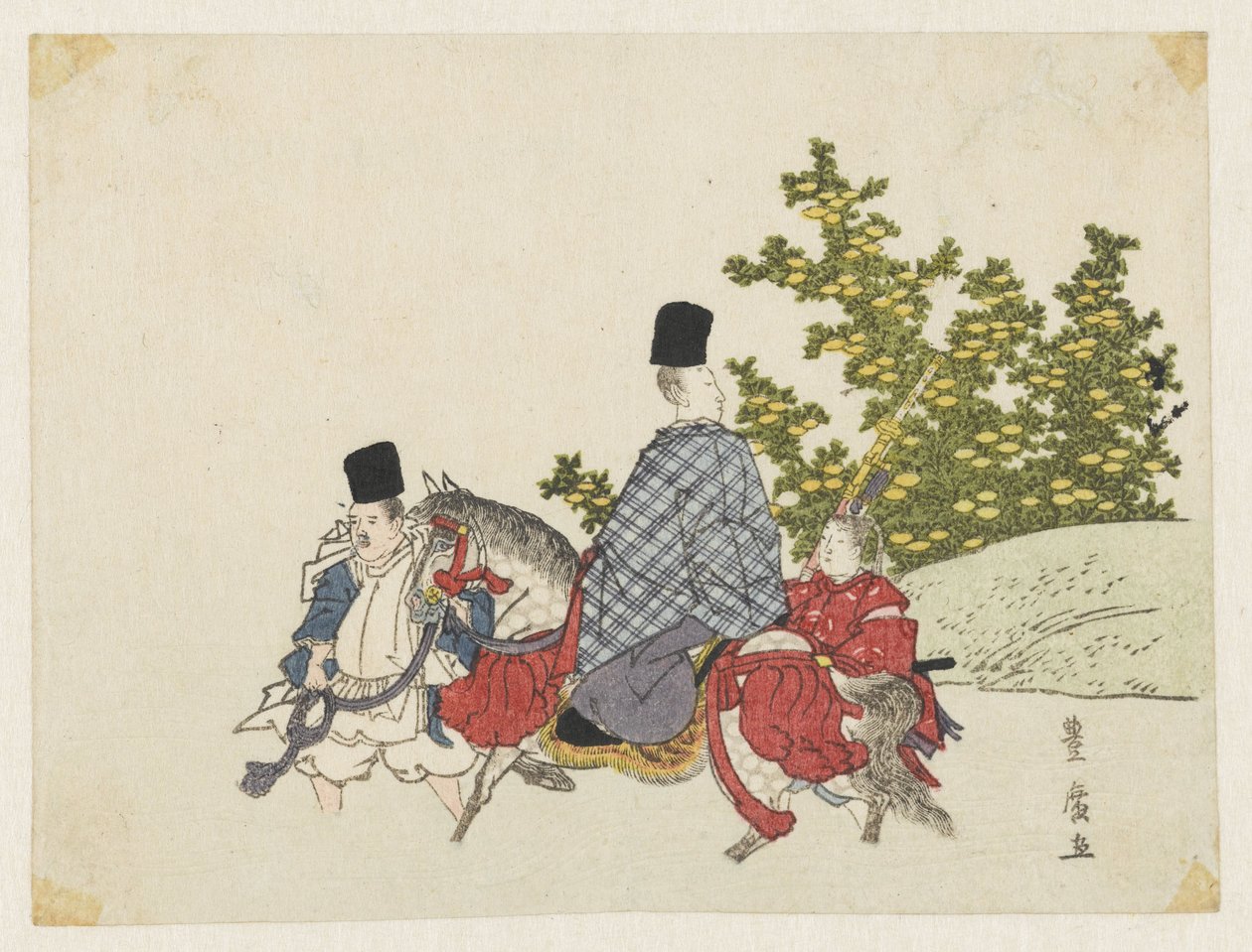 Hofmand til hest, der springer en strøm af Utagawa Toyohiro