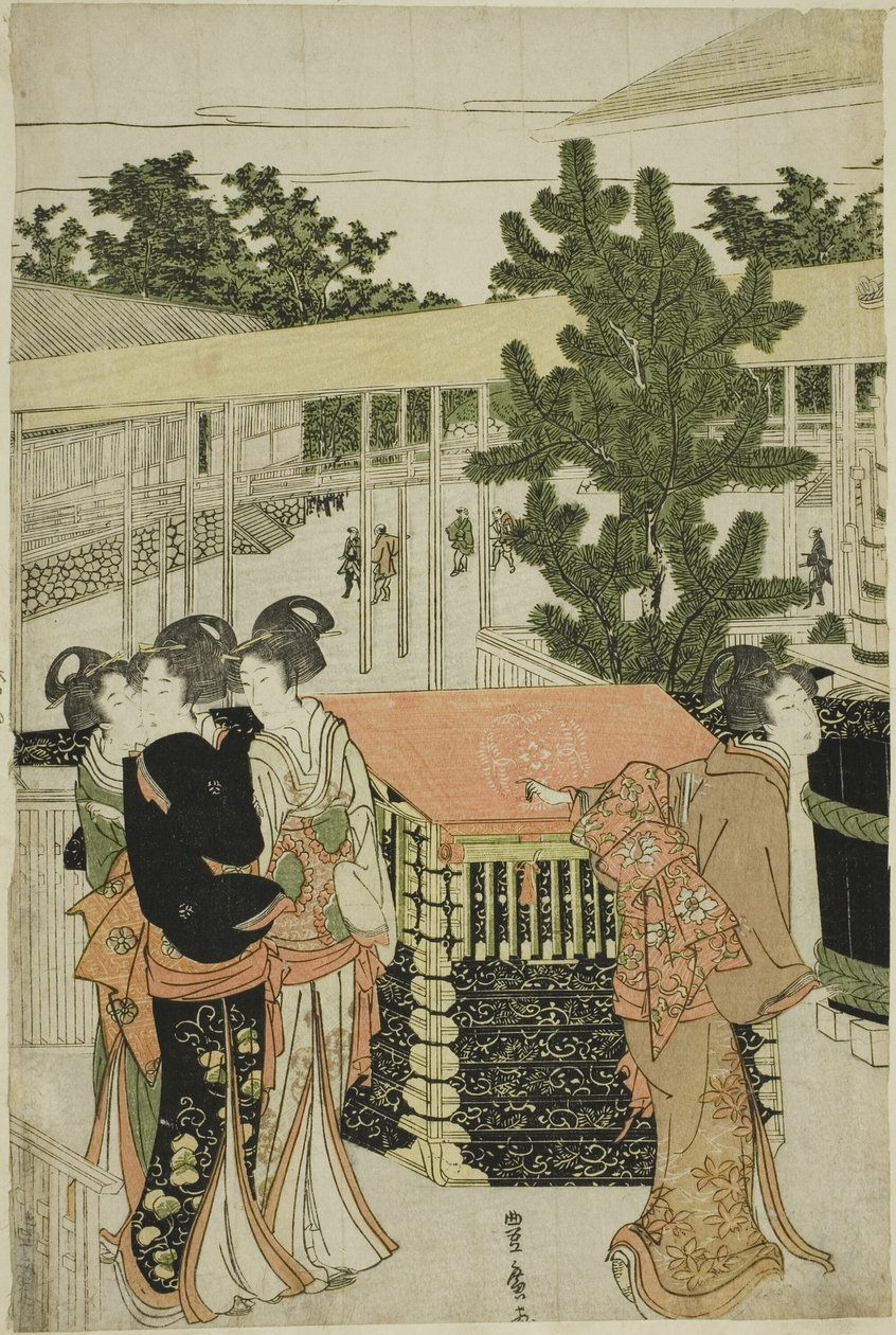 Nytårspilgrimsrejse til Myohoji-templet i Horinouchi (Horinouchi Myohoji eho mairi no zu) af Utagawa Toyohiro