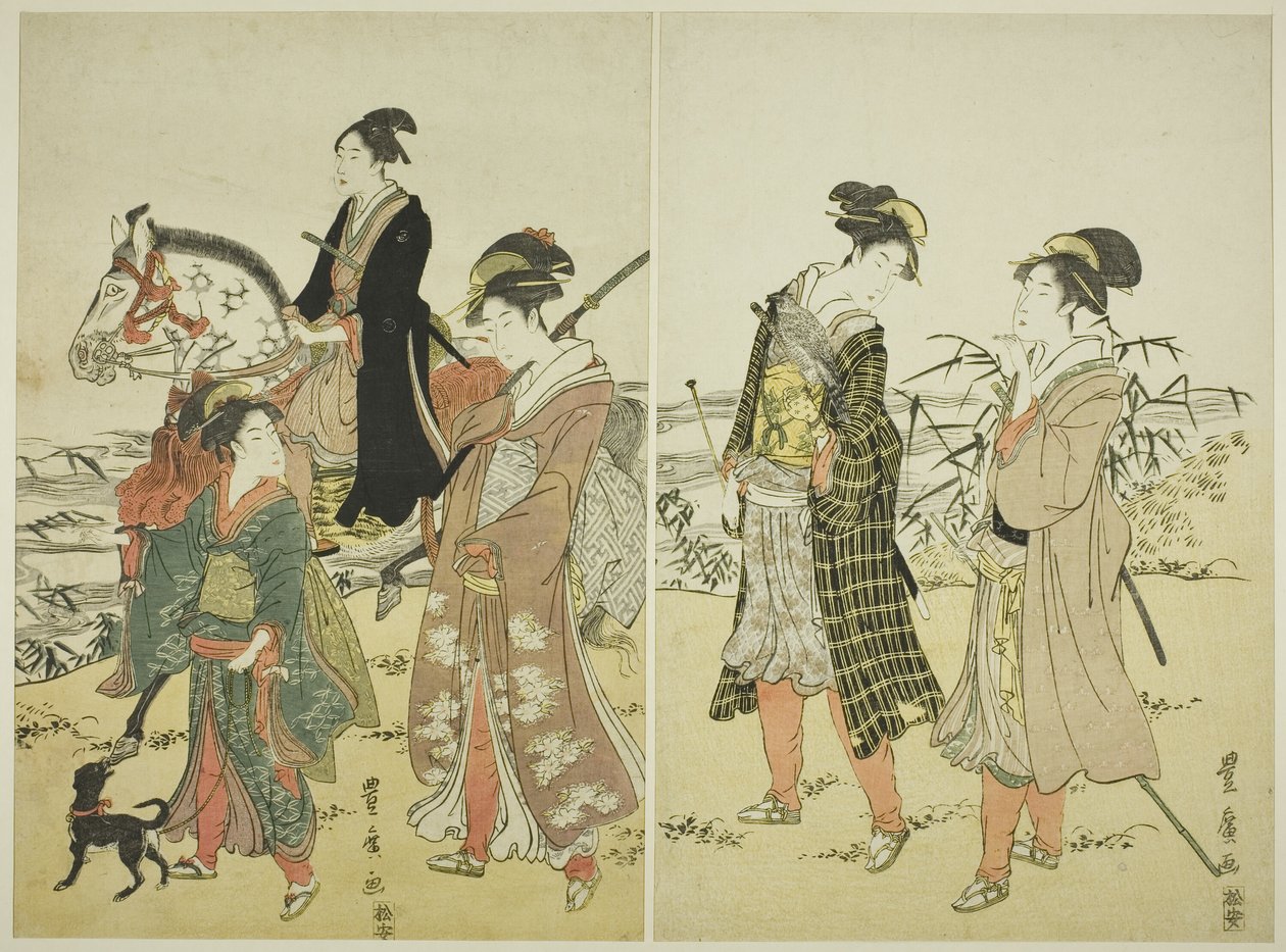 Et parti af falkoner nær floden af Utagawa Toyohiro