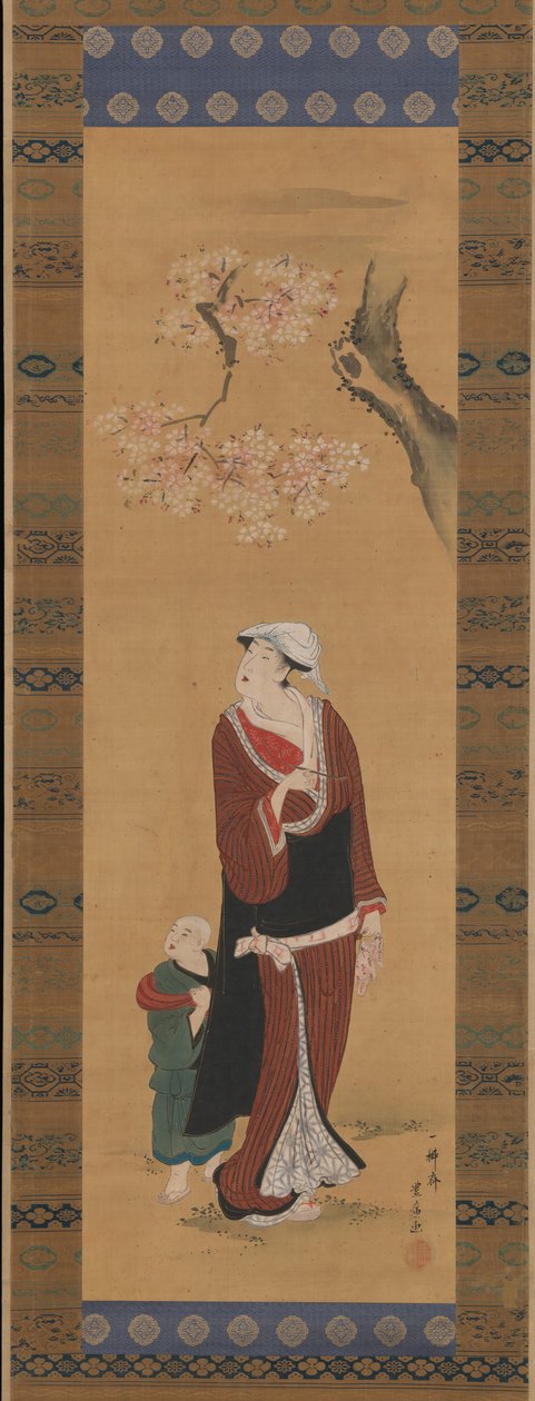 Kvinde og barn under et kirsebærtræ, slutningen af det 18.-begyndelsen af det 19. århundrede. af Utagawa Toyohiro