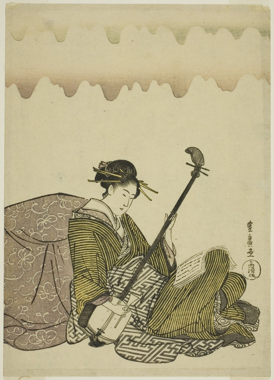 Kvinde, der spiller shamisen, fra en unavngiven serie af kvinder i fritiden af Utagawa Toyohiro