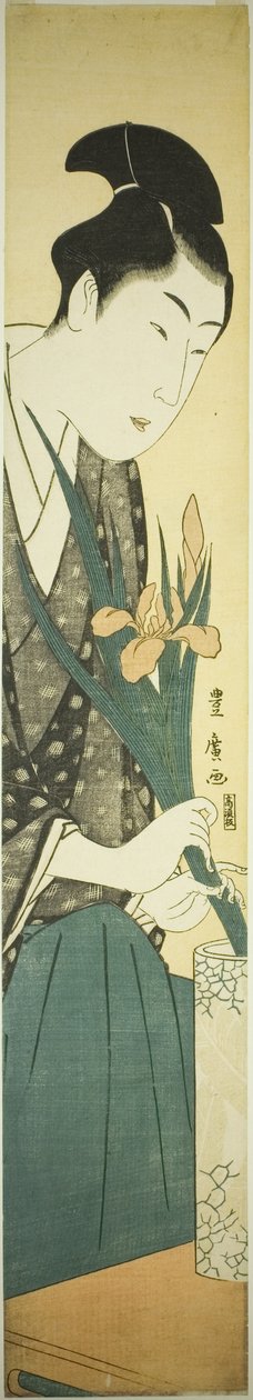Ung mand arrangerer iris i en vase af Utagawa Toyohiro
