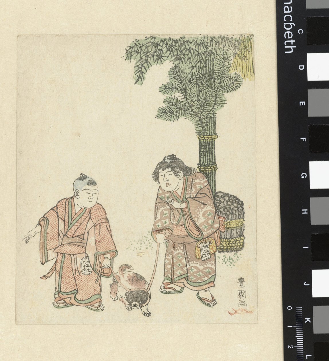 To drenge med en hund af Utagawa Toyokuni (I)