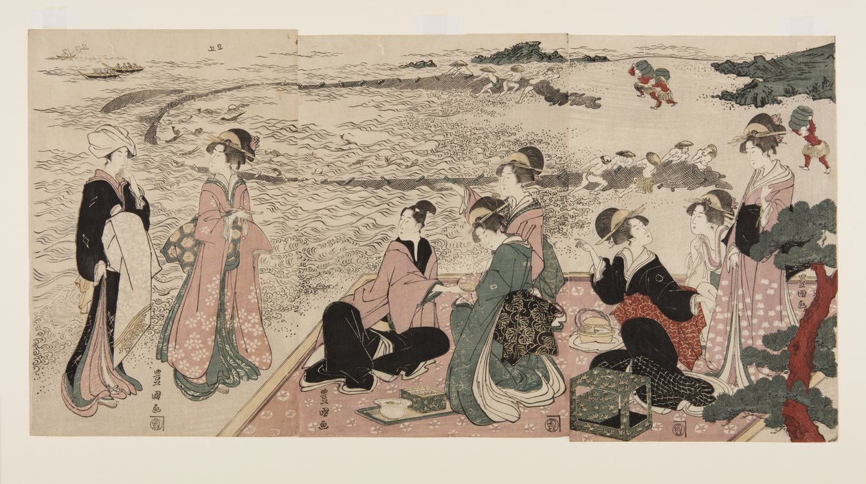 A Picnic on the Seashore (farvet træbloktryk) af Utagawa Toyokuni
