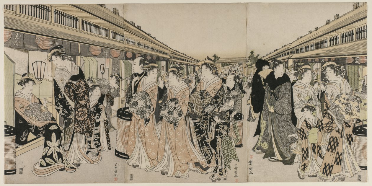 Kurtisaner promenade på Nakanochō af Utagawa Toyokuni