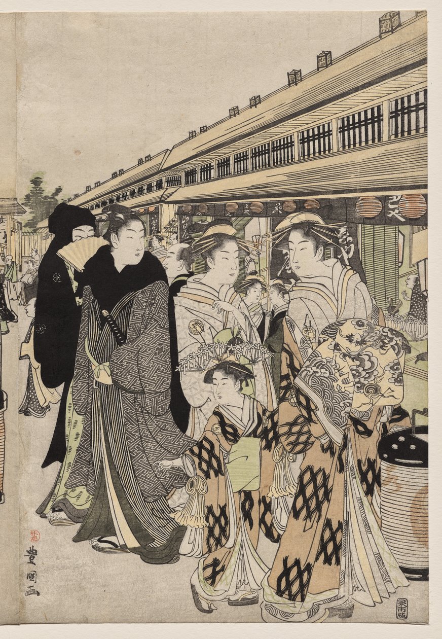 Kurtisaner promenade på Nakanochō af Utagawa Toyokuni