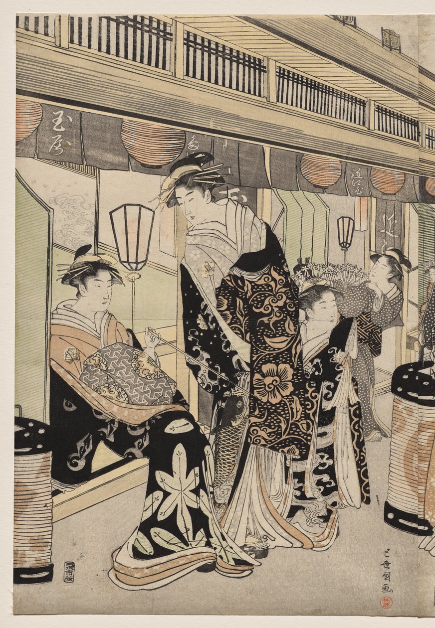 Kurtisaner promenade på Nakanochō af Utagawa Toyokuni