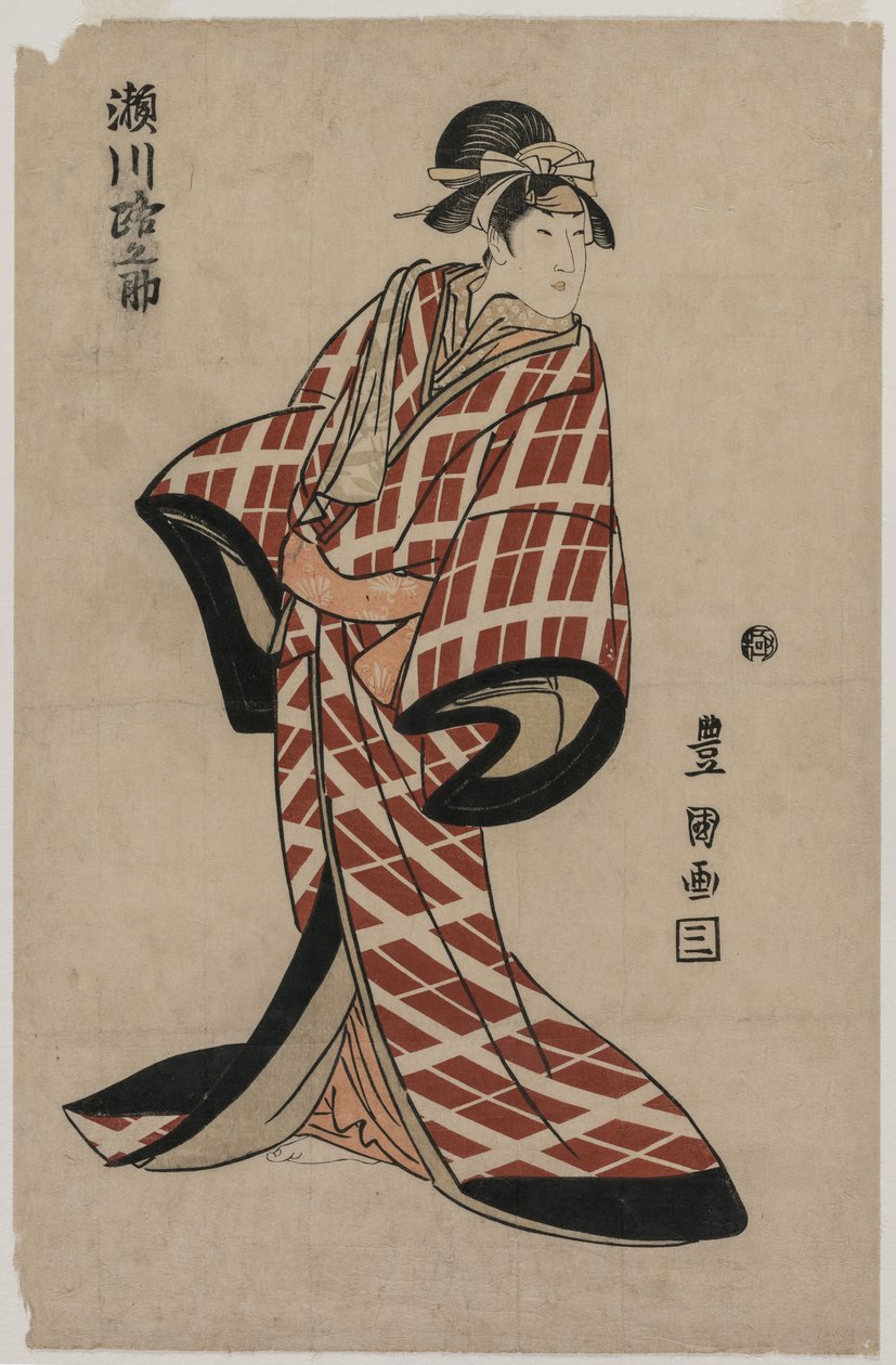 Segawa Michinosuke iført en polstret plaid-kåbe af Utagawa Toyokuni