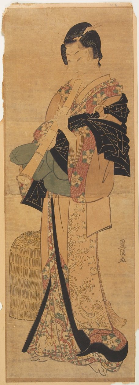 Wakashu verkleidet als bettelnder Priester, der Flöte spielt af Utagawa Toyokuni