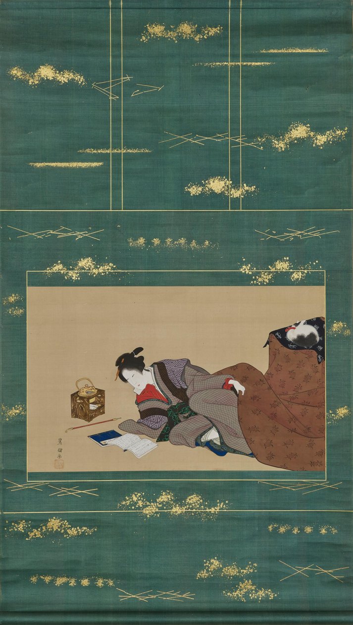 Kvinde, der varmer sig ved en «kotatsu» af Utagawa Toyokuni