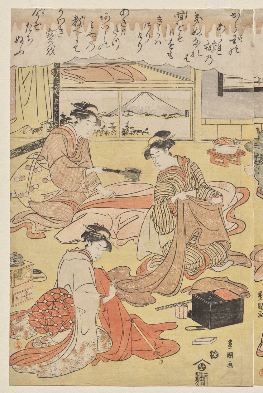 Kvinder laver tøj af Utagawa Toyokuni