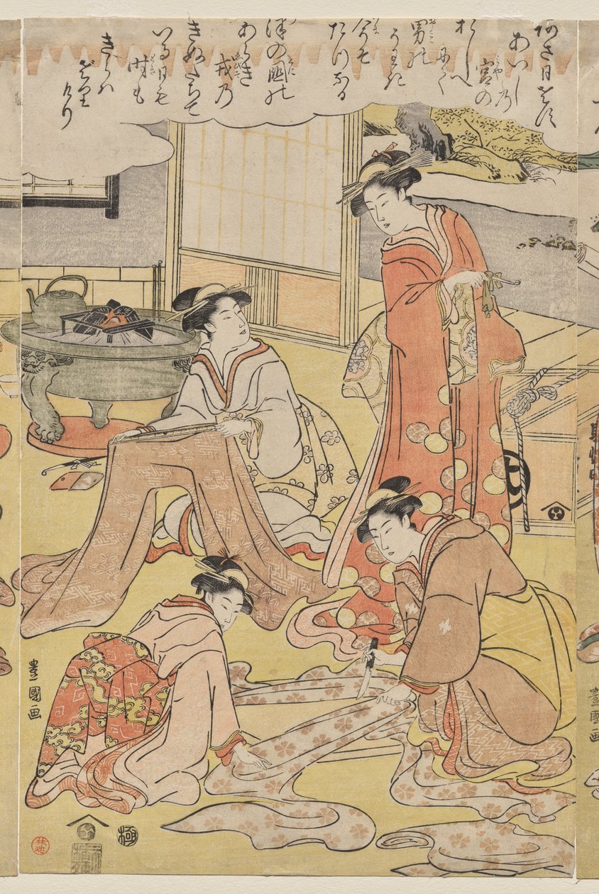 Kvinder laver tøj af Utagawa Toyokuni