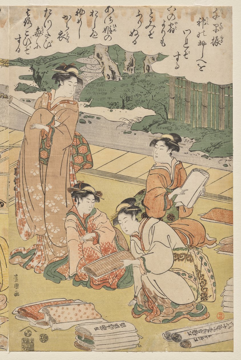 Kvinder laver tøj af Utagawa Toyokuni