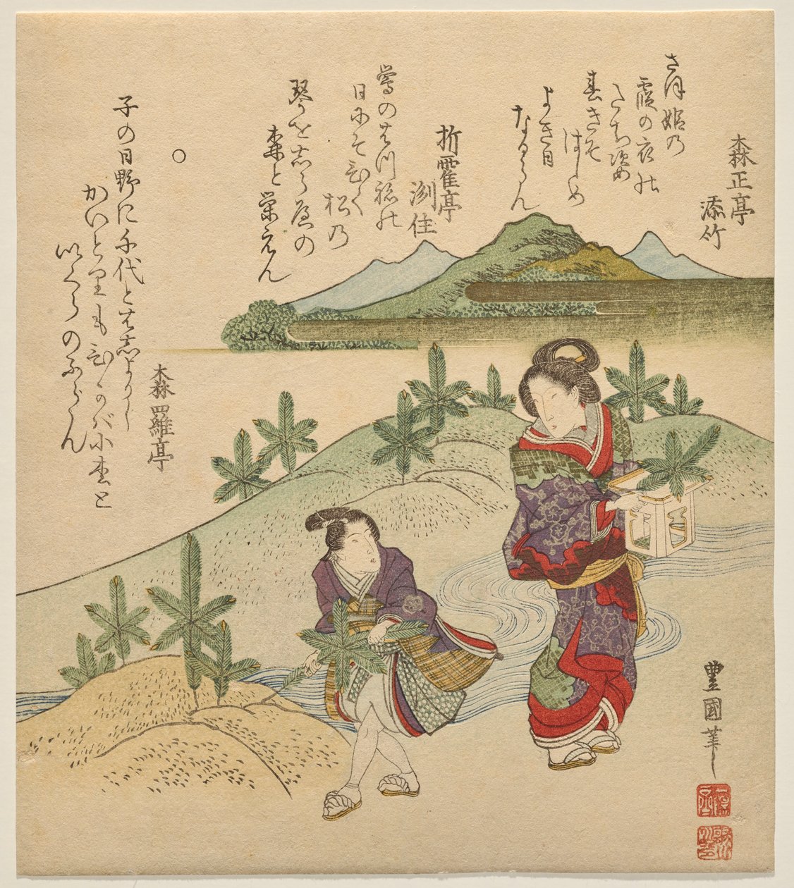 Ungt par samler nytår af Utagawa Toyokuni II