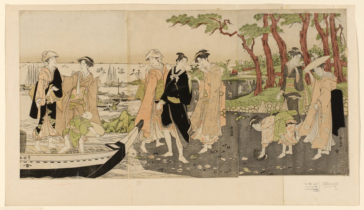 Indsamling af skaldyr ved lavvande af Utagawa Toyokuni I