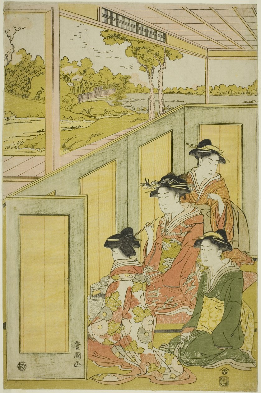 Damer bag skærmen i en daimyos palæ af Utagawa Toyokuni I