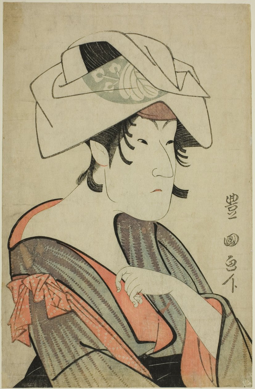 Nakayama Tomisaburo. Klædt ud som en kvinde med et håndklæde på hovedet af Utagawa Toyokuni I