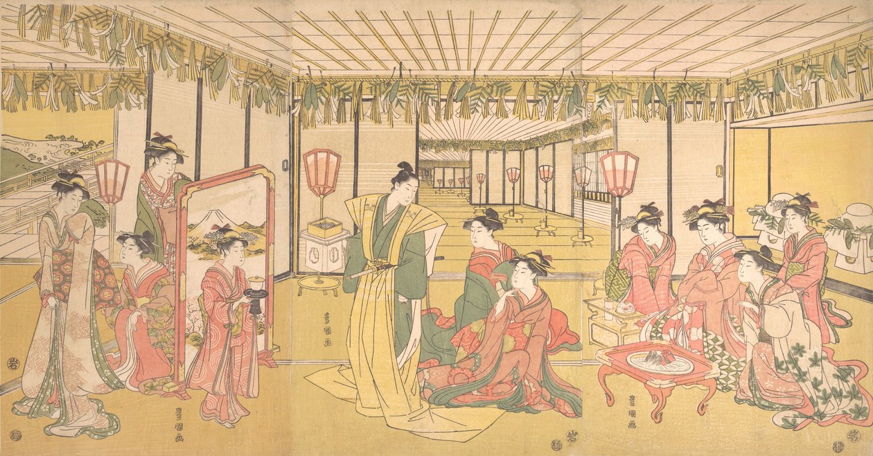 Nytårsfejring i et stort palæ, ca. 1791. af Utagawa Toyokuni I