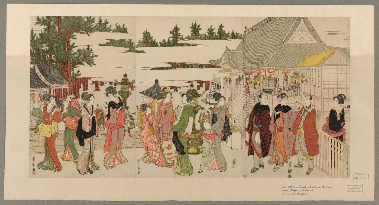 Nytårspilgrimsrejse til Myohoji-templet i Horinouchi (Horinouchi Myohoji eho mairi no zu) af Utagawa Toyokuni I