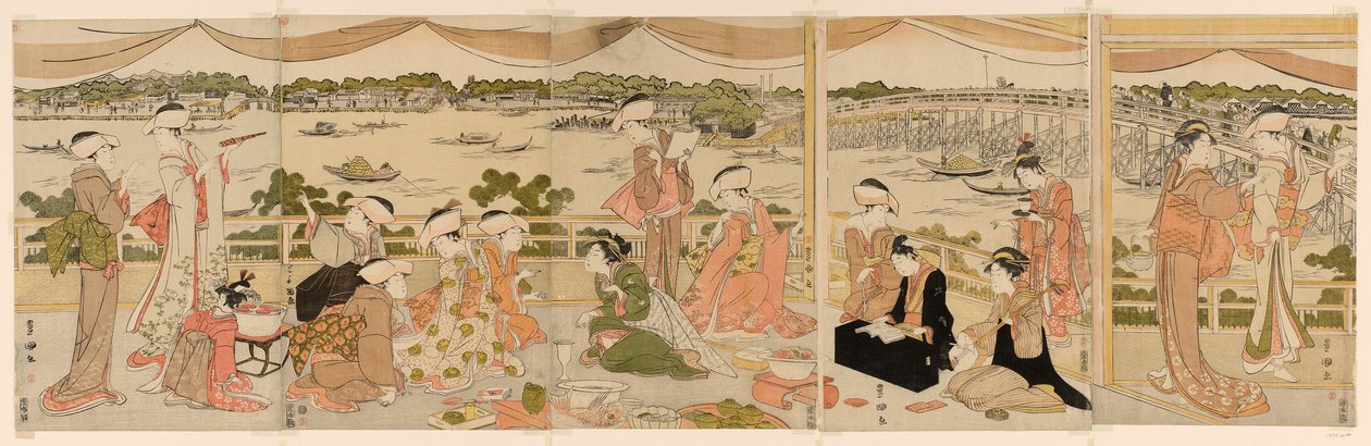 Koncert på en veranda med udsigt over Sumida-floden af Utagawa Toyokuni I