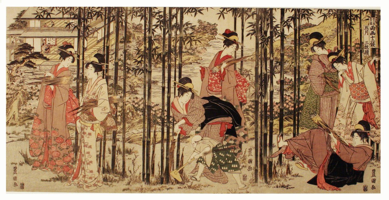 Den femte måned, et sæt af tre (Gogatsu sambukutsui), fra serien "Twelve Months by the Twin Brushes of Toyohiro and Toyokuni" af Utagawa Toyokuni I