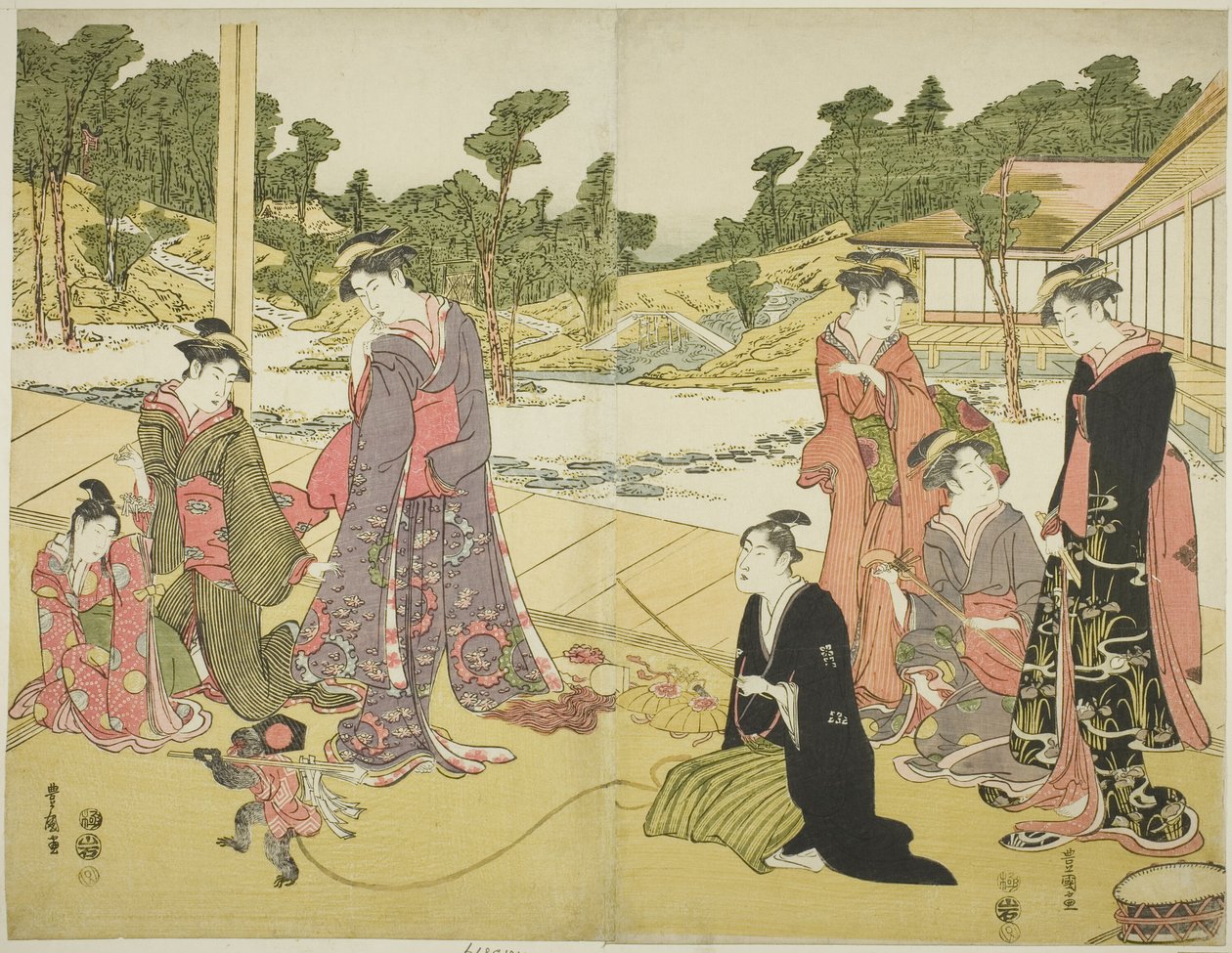 The Young Monkey Showman (Wakashu sarumawashi) af Utagawa Toyokuni I