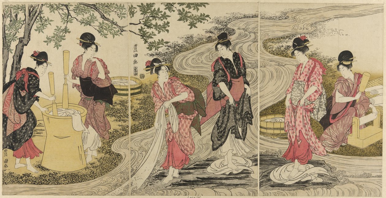 Vaskeklud i en strøm af Utagawa Toyokuni I
