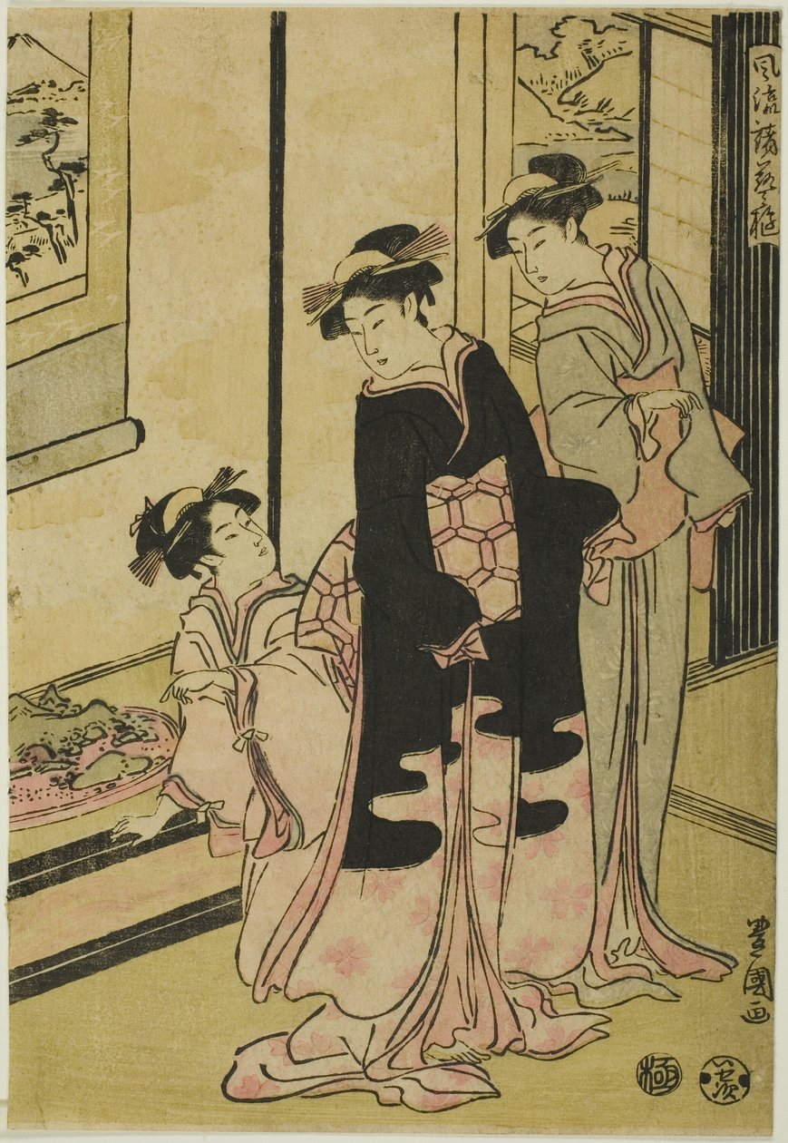 Kvinder ser miniaturelandskab fra serien "Furyu moro hanami uwari" af Utagawa Toyokuni I