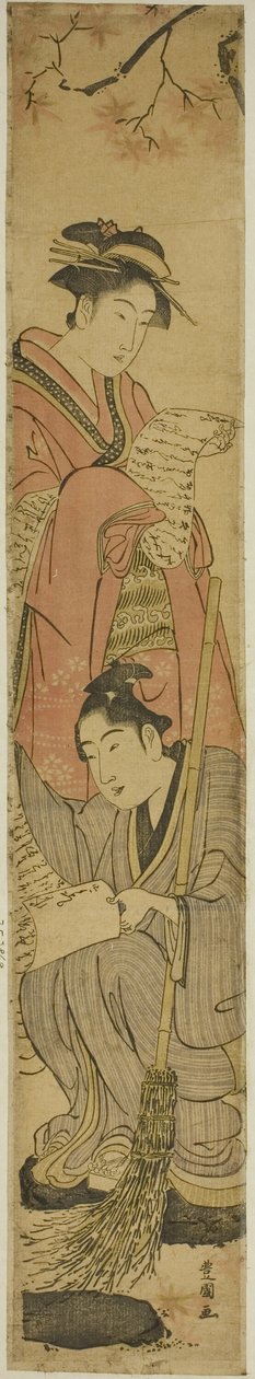Ungt par som Kanzan og Jittoku af Utagawa Toyokuni I