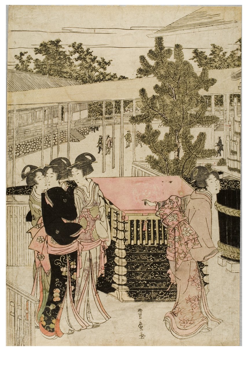 Nytårs pilgrimsrejse til Myohoji i Horinouchi, Edo, ca. 1804-1810 (træblok på papir) af Utagawa and Toyokuni Utagawa Toyohiro