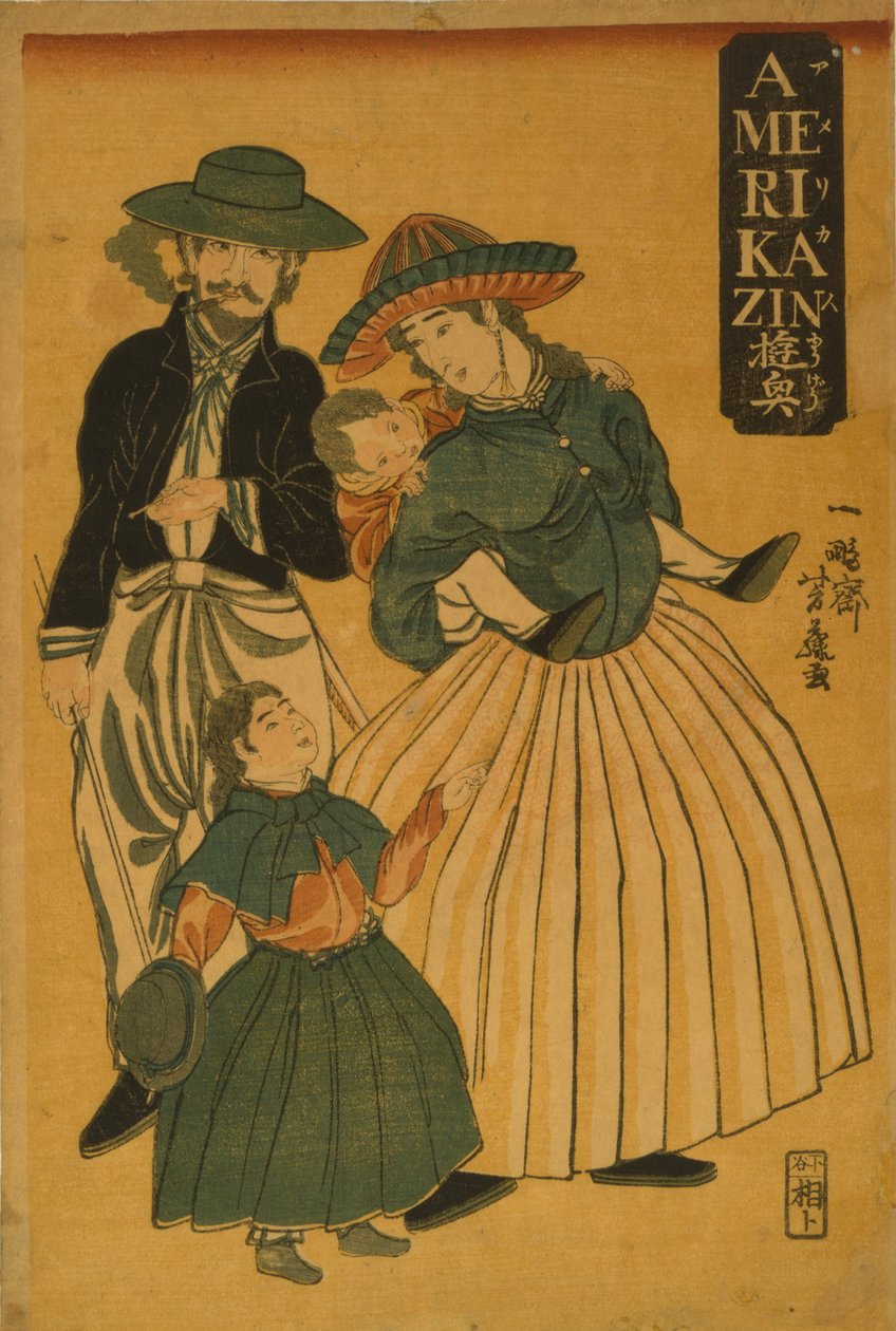 En amerikansk familie ude at gå en tur i Yokohama, 1861 af Utagawa Yoshifuji