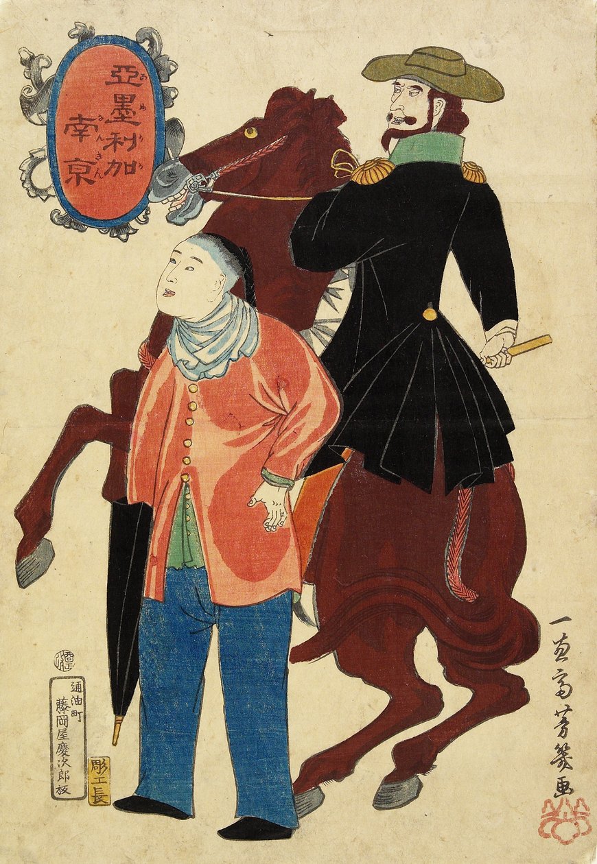 Amerikansk rytter og en kineser, januar 1861 af Utagawa Yoshiiku