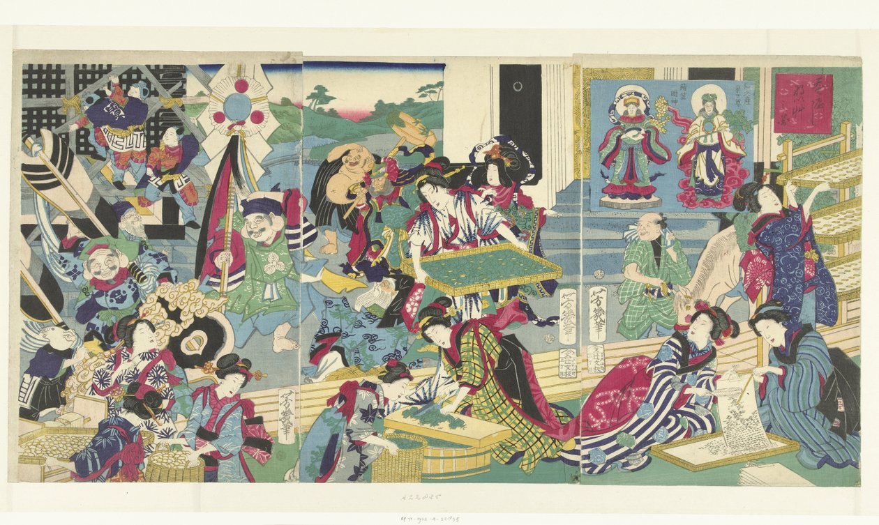 De syv lykkeguder i silkeormeavl af Utagawa Yoshiiku