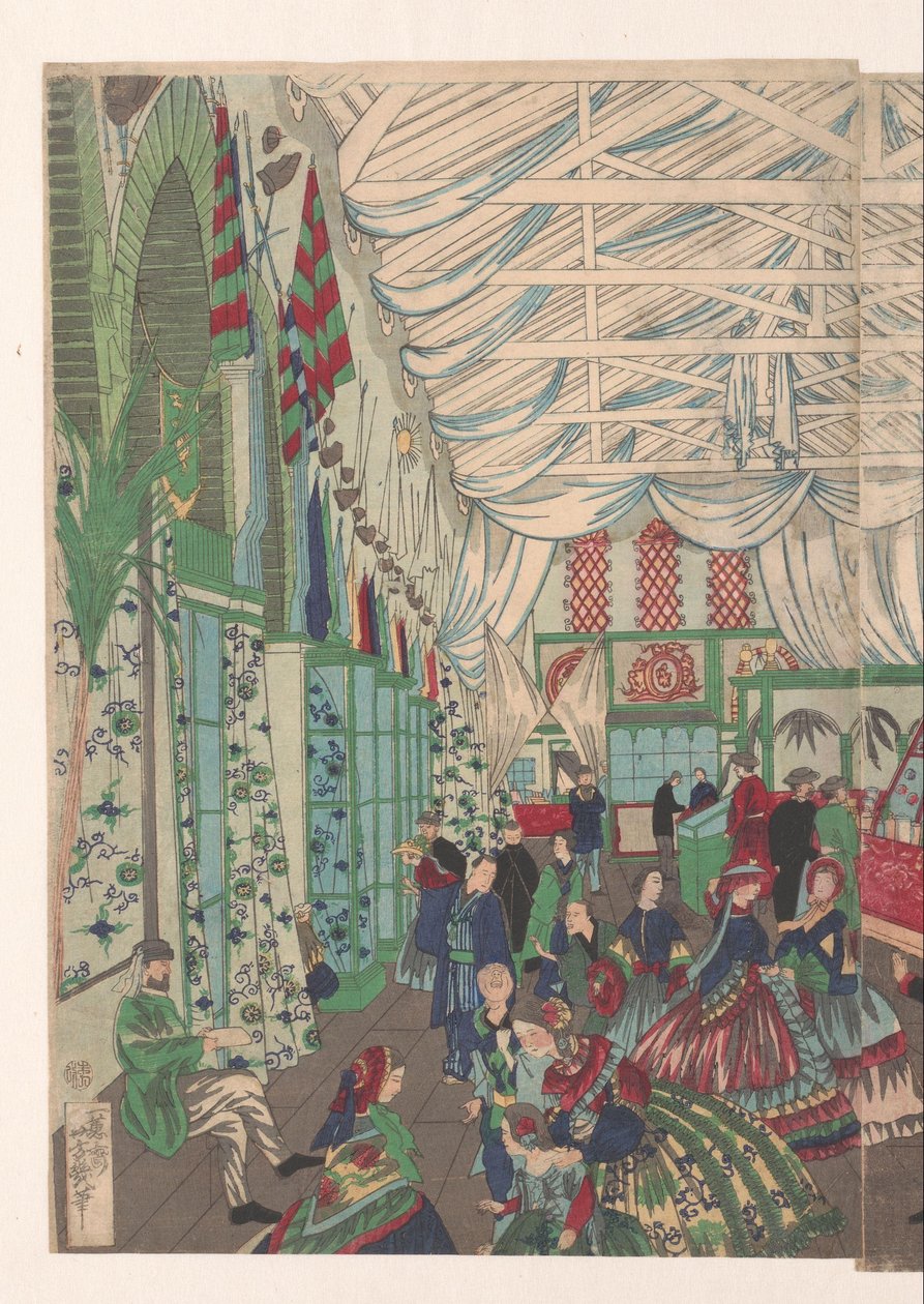 Et blomstrende engelsk handelshus i Yokohama af Utagawa Yoshiiku