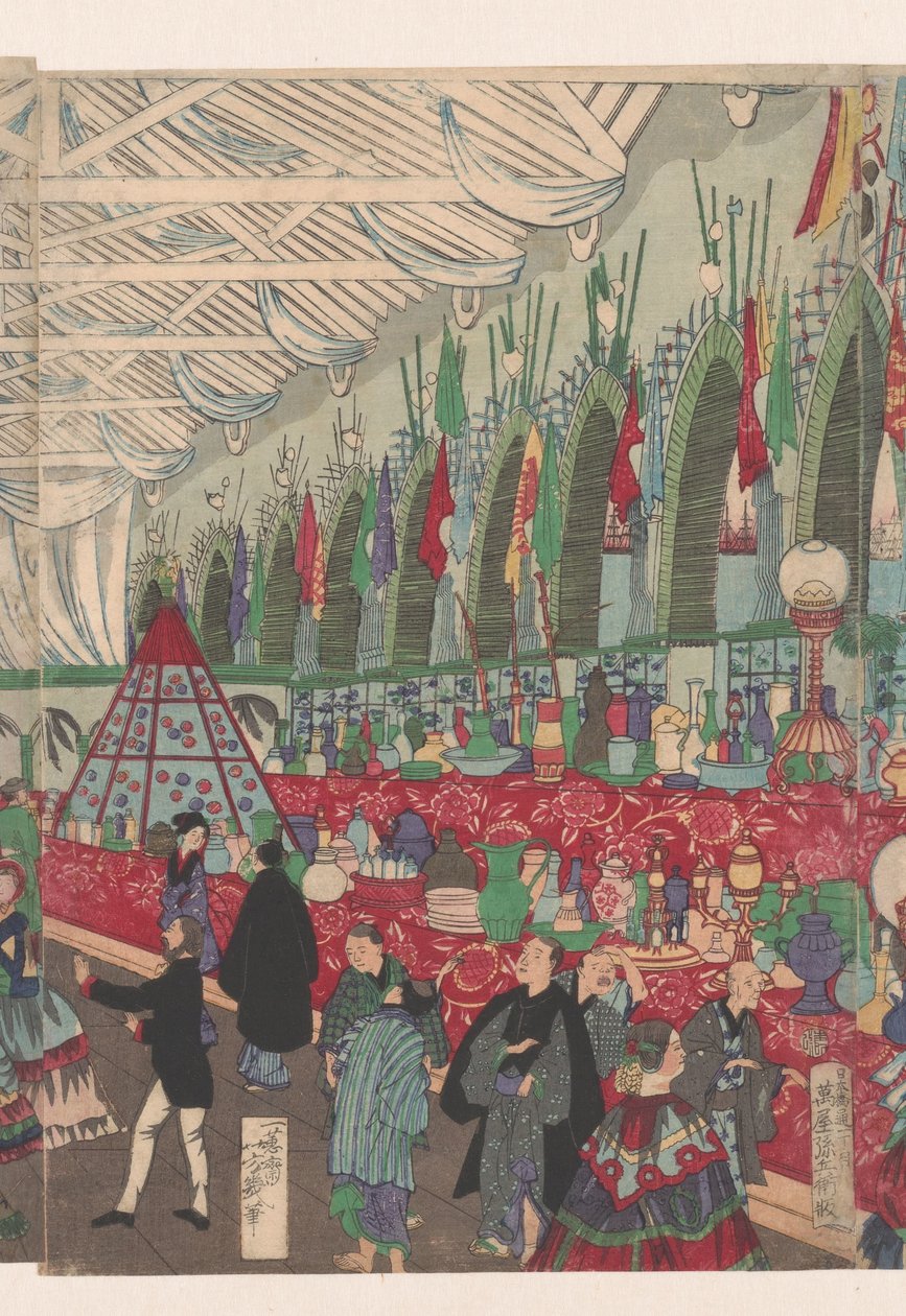 Et blomstrende engelsk handelshus i Yokohama af Utagawa Yoshiiku